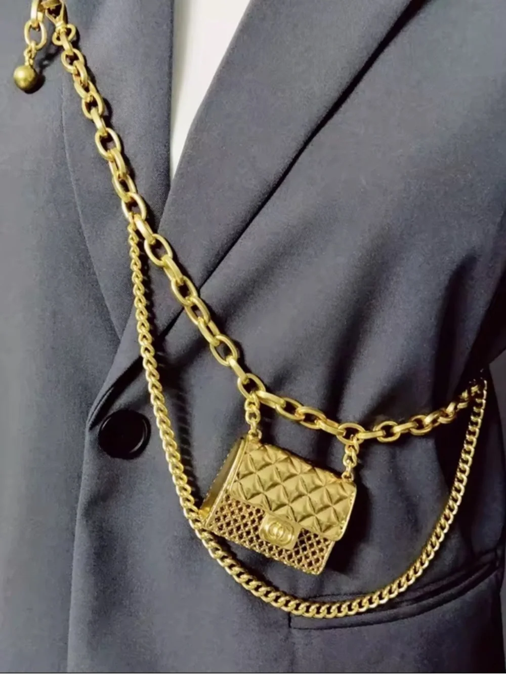 Tassel Gold Chain Belt with Mini Bag Trendy!